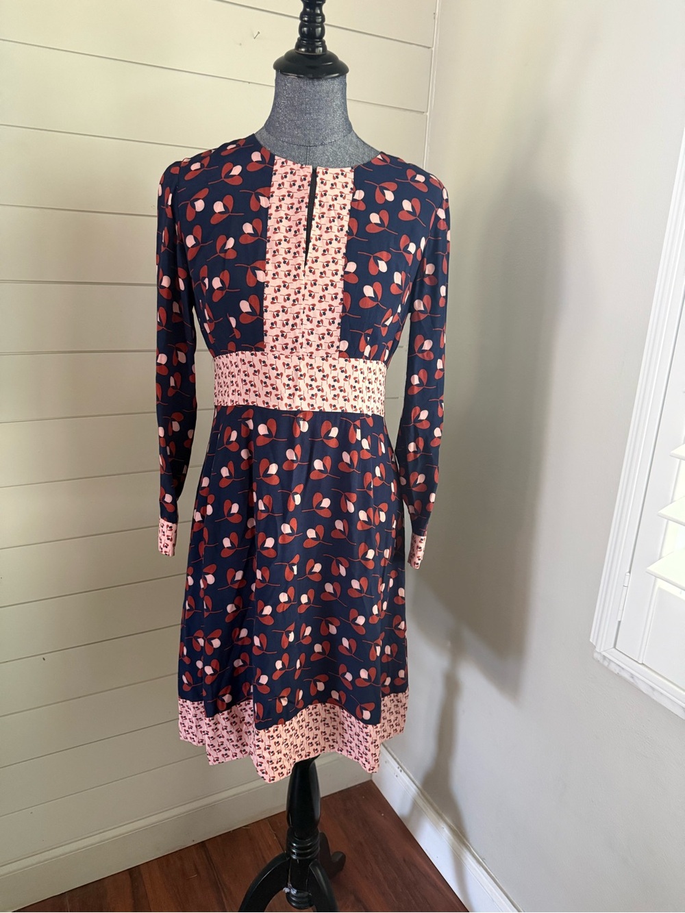 Boden Daisy Conker Midi Dress Floral Print Clover Geo Long Sleeve A-Line - Picture 6 of 12
